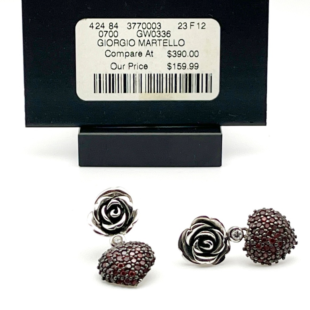 Giorgio Martello Milano 925 Silver and Ruby Pavé Earrings | Vintage 80's - Picture 4 of 9